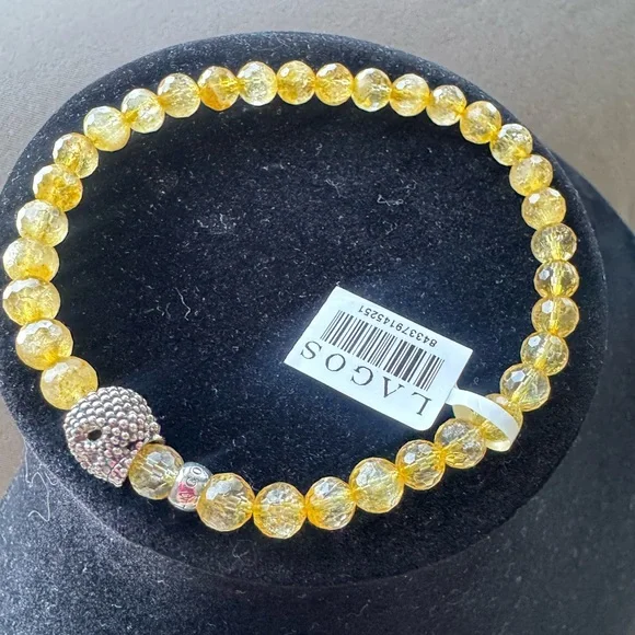 NWT Lagos Sterling Silver Anthem Citrine Skull Bead Stretch Bracelet Size 8 - Picture 2 of 7